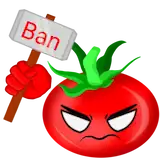 Drawn tomato holding a ban sign